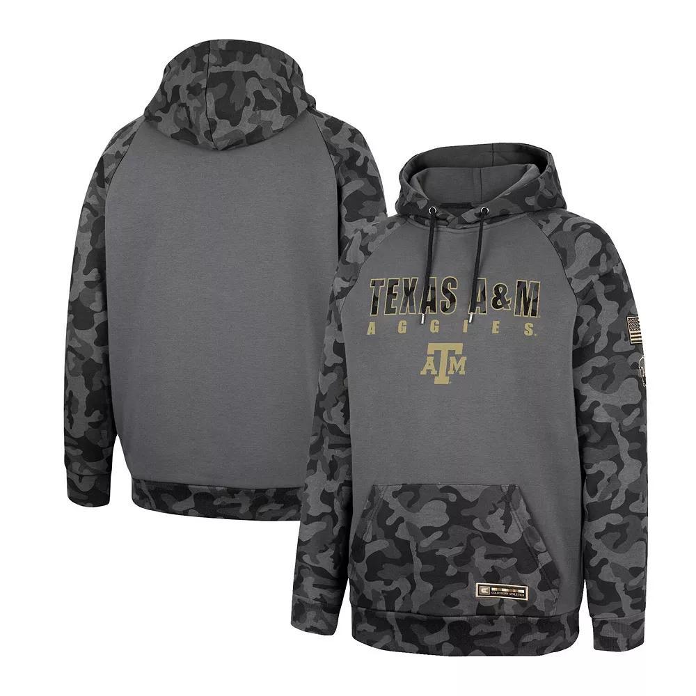 Men's Colosseum Charcoal Texas A&M Aggies OHT Military Appreciation Camo Stack Raglan Pullover Hoodie, Size: Medium Product Image