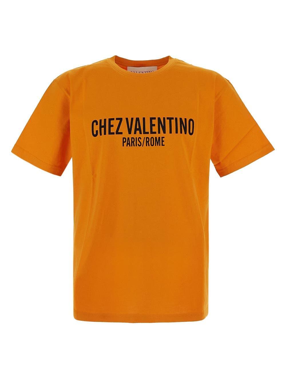 VALENTINO Cotton T-shirt With Chez Print In Orange Product Image