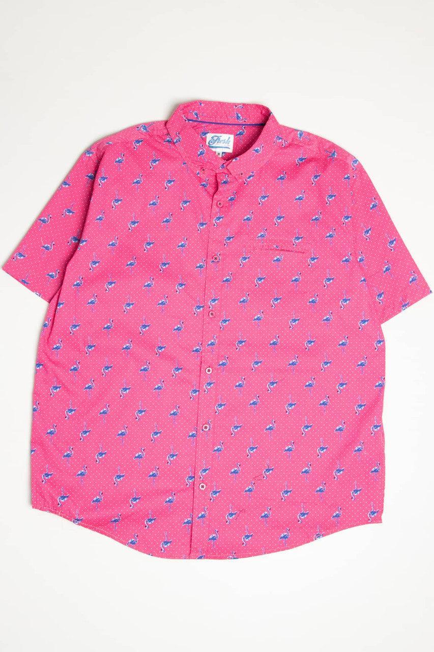 Pink Flamingos Woven Button Up Shirt (Extended Sizes) Product Image