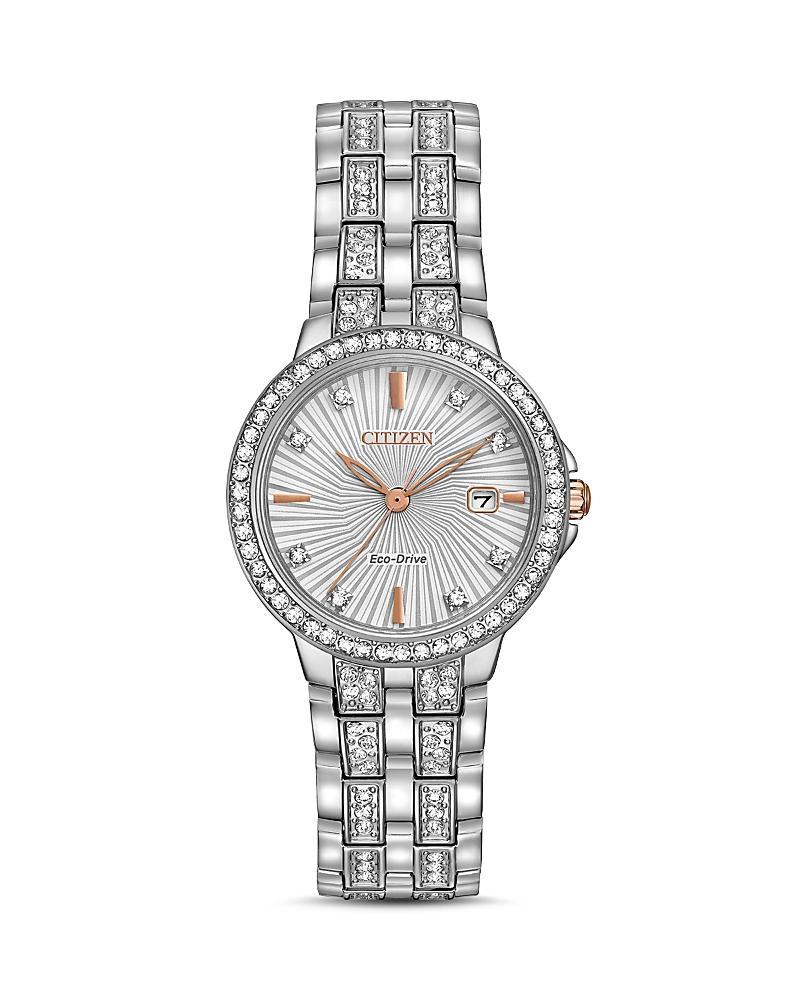 Citizen Womens Silhouette Crystal Three Hand Rose Gold Accented Stainless Steel Bracelet Watch Product Image