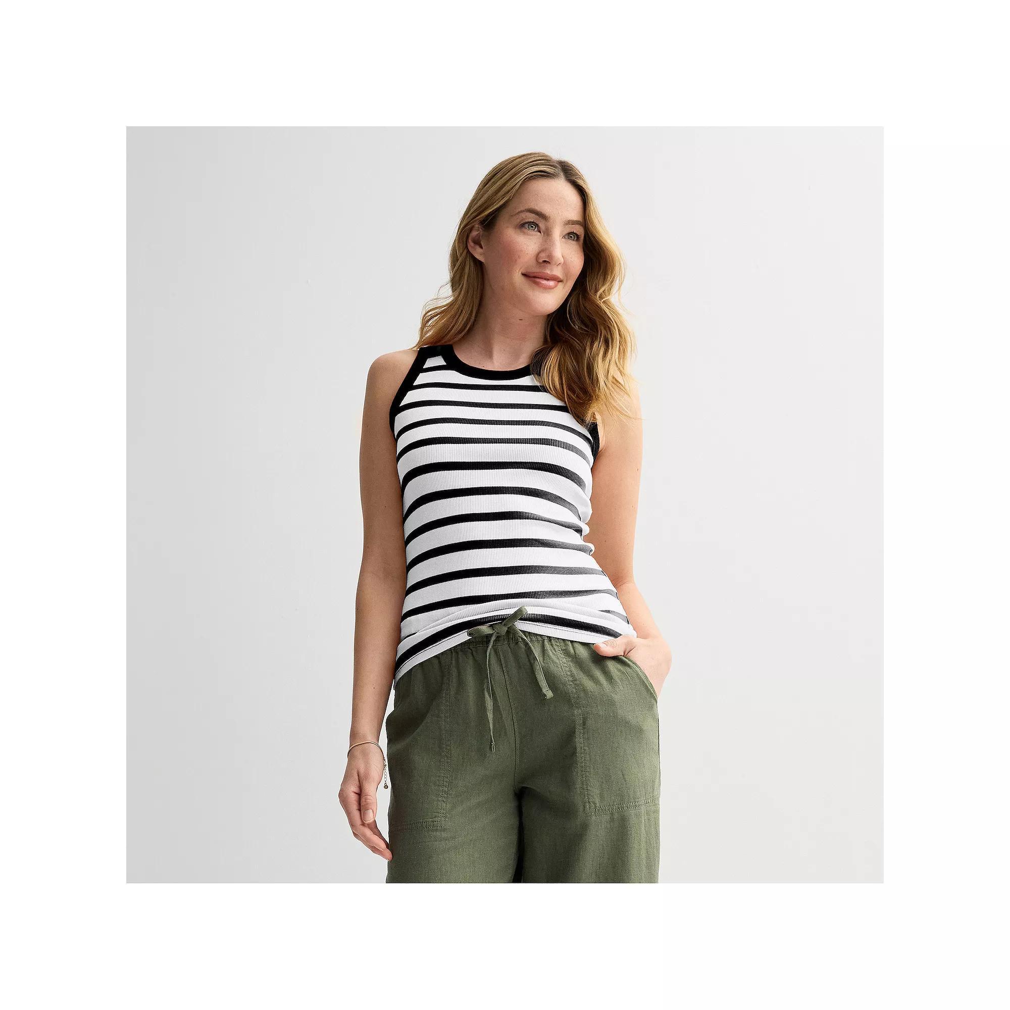 Petite Sonoma Goods For Life® High Neck Layering Tank Top, Women's, Size: Large Petite, Black Small Stripe Product Image