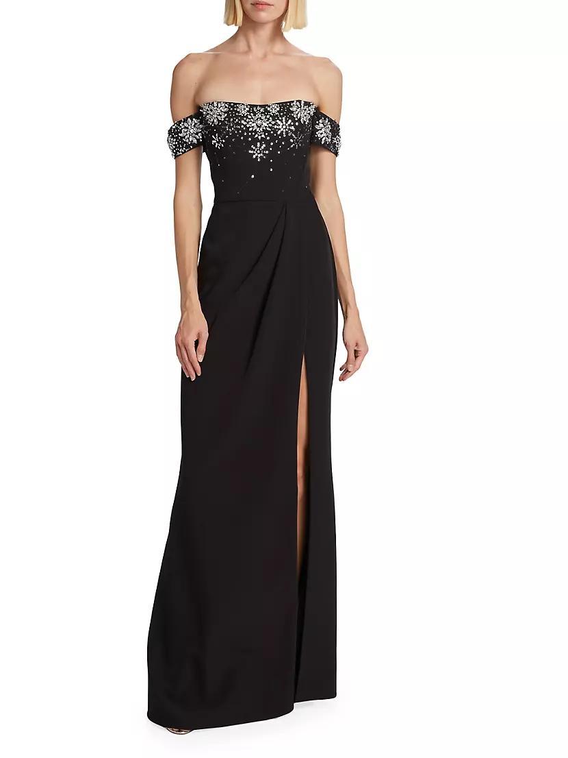 Beaded Stretch Crepe Off-The-Shoulder Gown Product Image