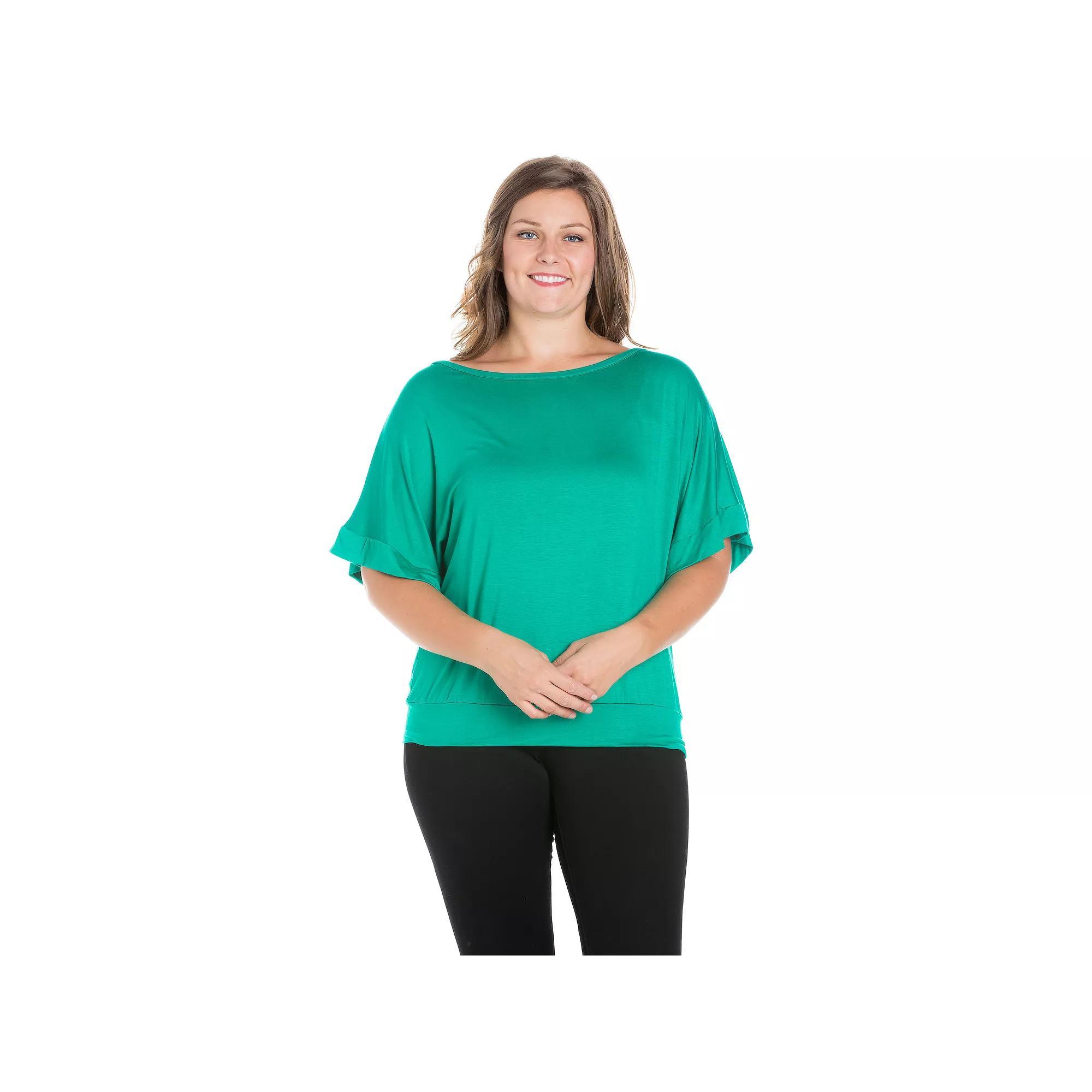 Plus Size 24Seven Comfort Apparel Short Sleeve Dolman Top, Women's, Size: 3XL, Green Product Image