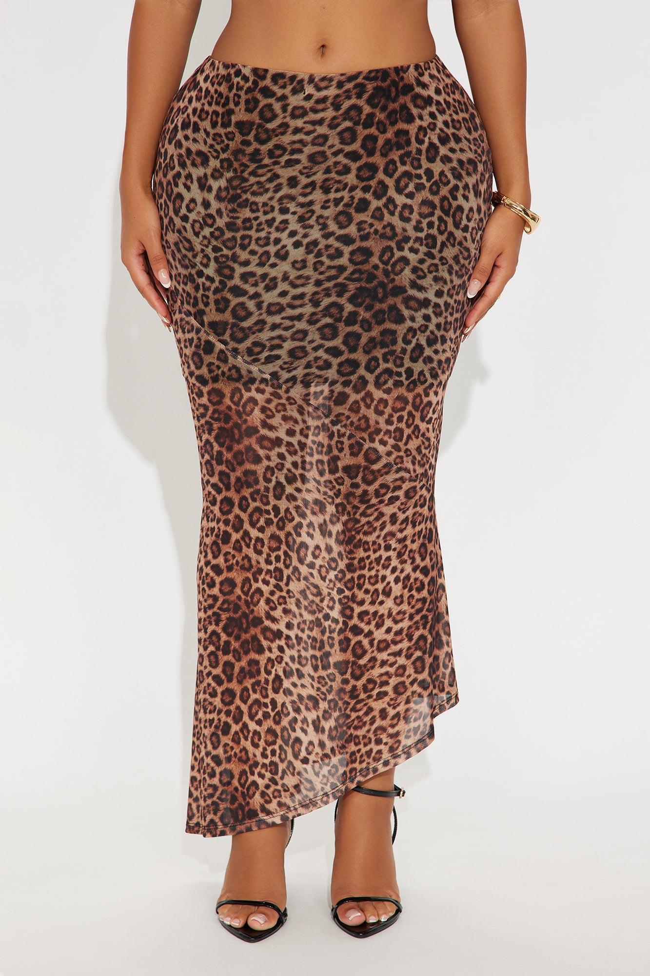 Eliza Asymmetrical Leopard Mesh Maxi Skirt - Leopard Female Product Image