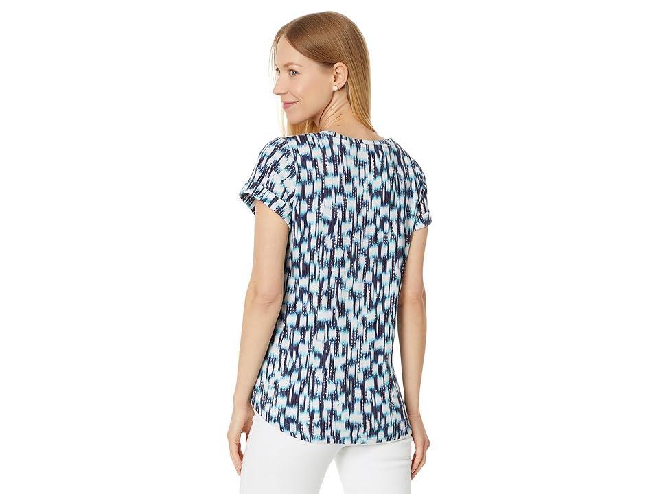 NIC+ZOE Hazy Blues Split Neck Tee Multi) Women's Clothing Product Image