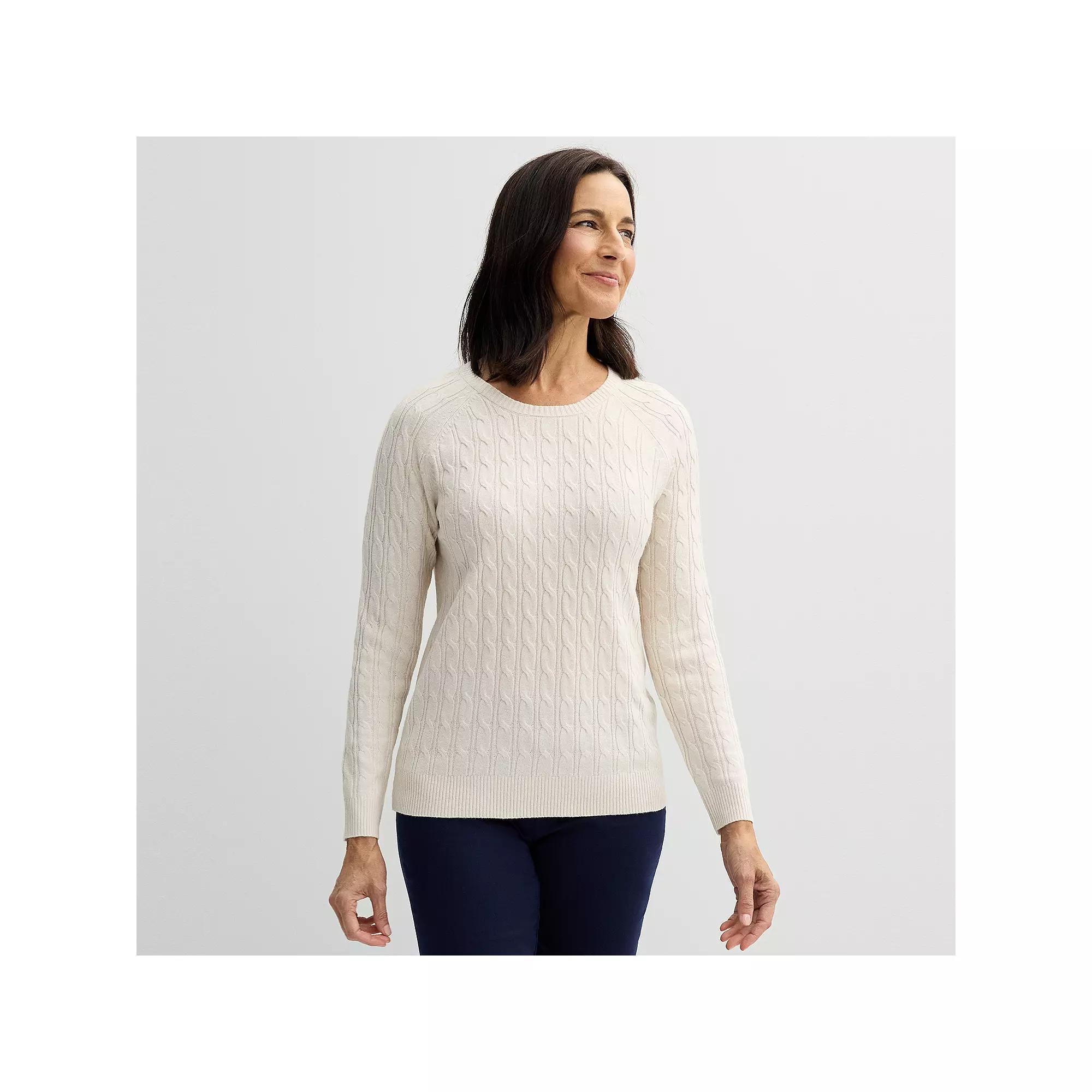 Petite Croft & Barrow® The Extra Soft Cabled Crewneck Sweater, Women's, Size: XXL Petite, Ivory Product Image