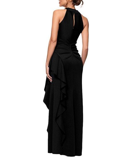Xscape Halter Neck Scuba Crepe Side Ruffle Sheath Gown Product Image