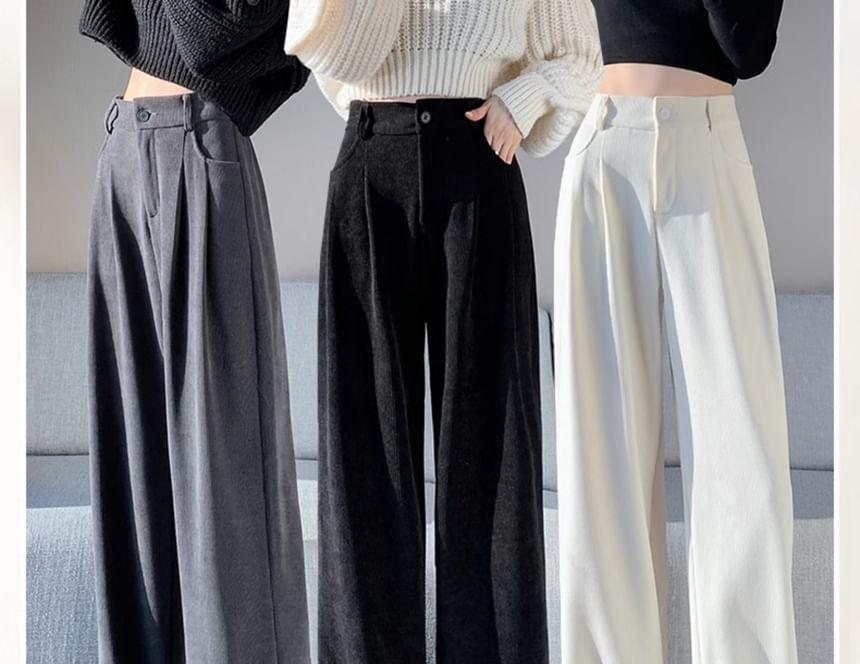 High Waist Corduroy Plain Wide Leg Pants (Various Designs) Product Image