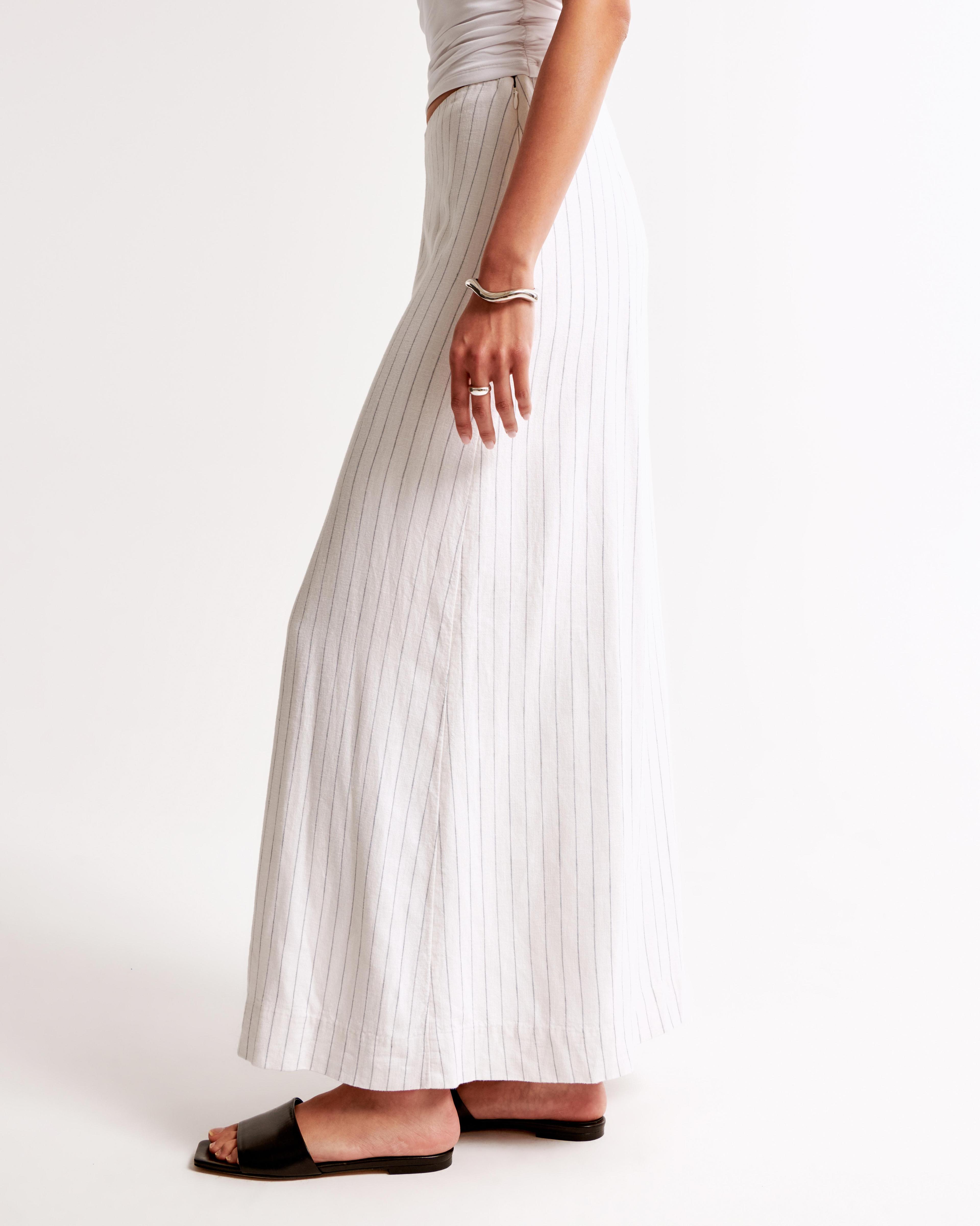 Linen-Blend Front-Slit Maxi Skirt Product Image