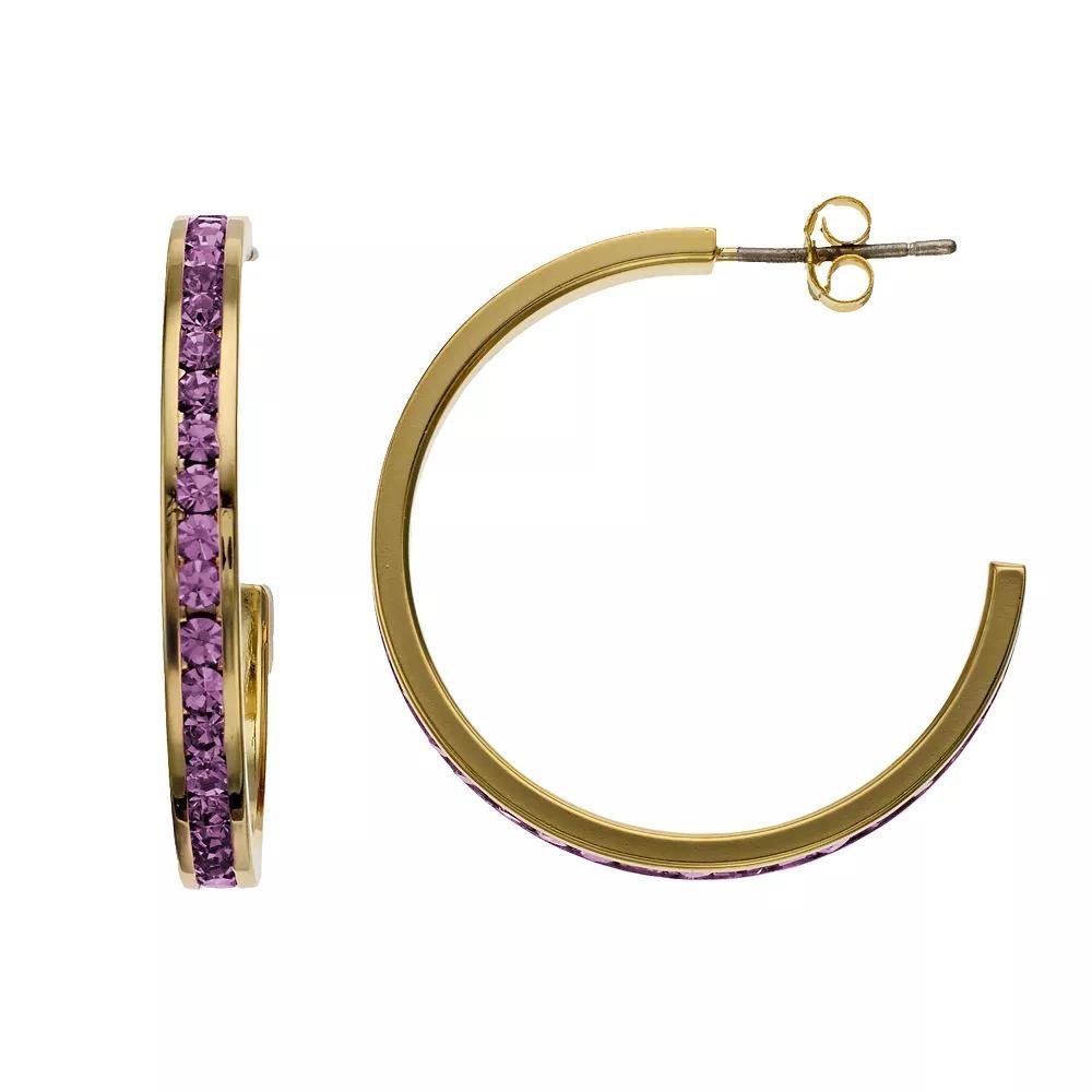 Traditions Jewelry Company 18k Gold Over Silver Crystal Birthstone Hoop Earrings, Women's, March Product Image