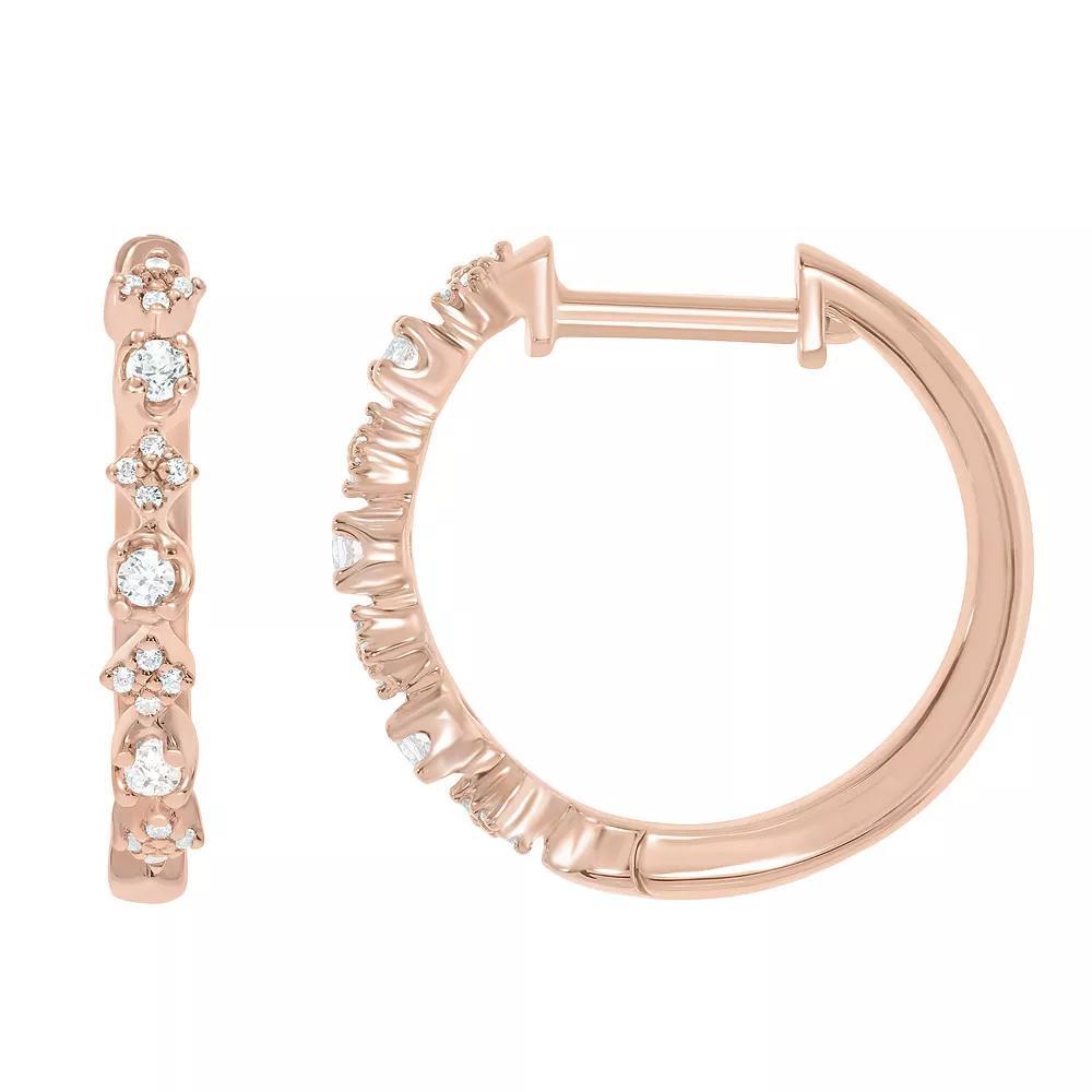 10k Gold 1/5 Carat T.W. Diamond Hoop Earrings, Women's, 10k Rose Gold Product Image