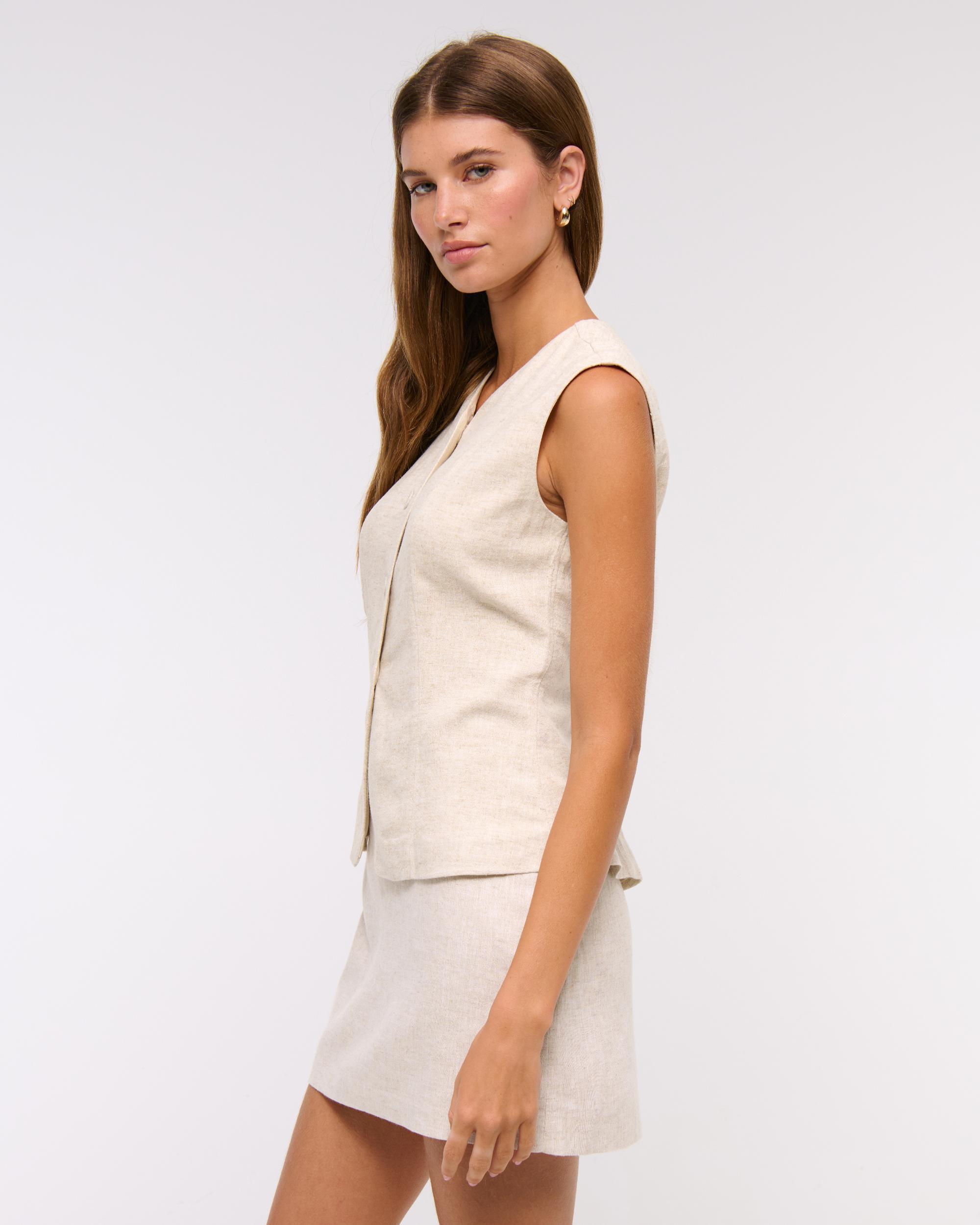 Linen-Blend Button-Through Vest Product Image