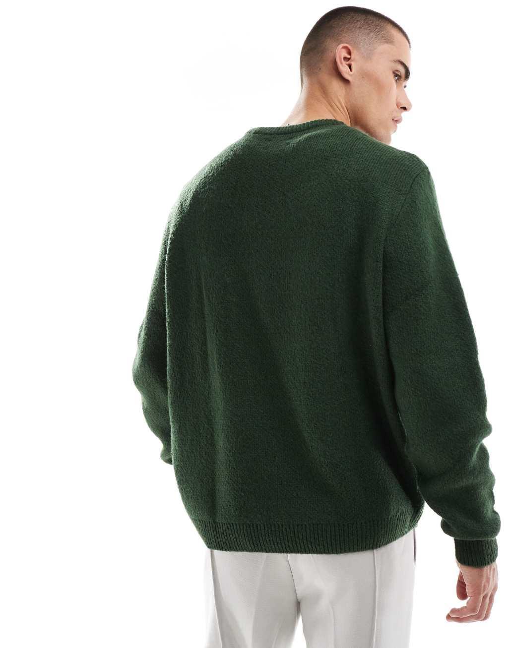 ASOS DESIGN oversized brushed knit sweater in dark green Product Image