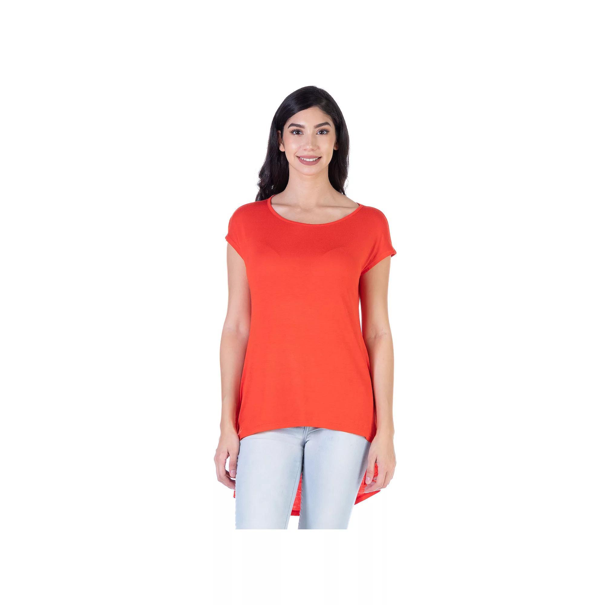 Women's 24Seven Comfort Apparel Short Sleeve High-Low Tunic Top, Size: 1XL, Blue Product Image