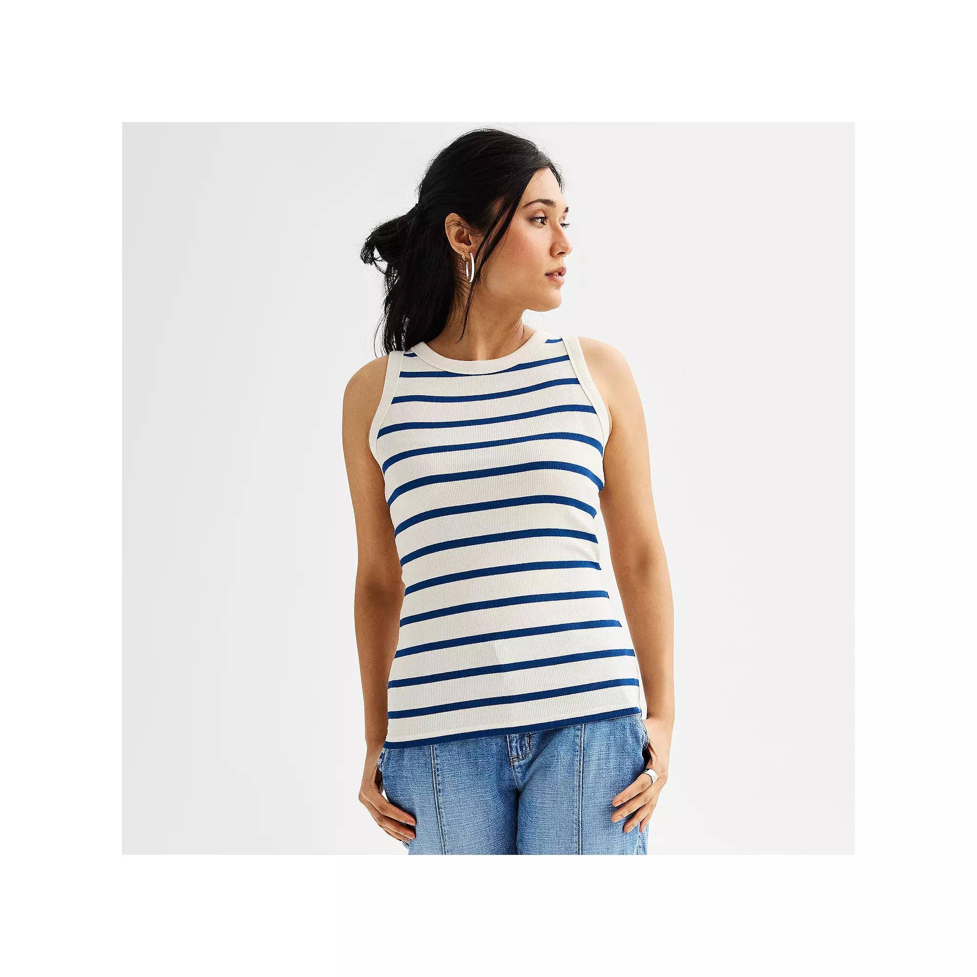 Women's Sonoma Goods For Life® High Neck Layering Tank Top, Size: Medium, Navy White Stripe Product Image