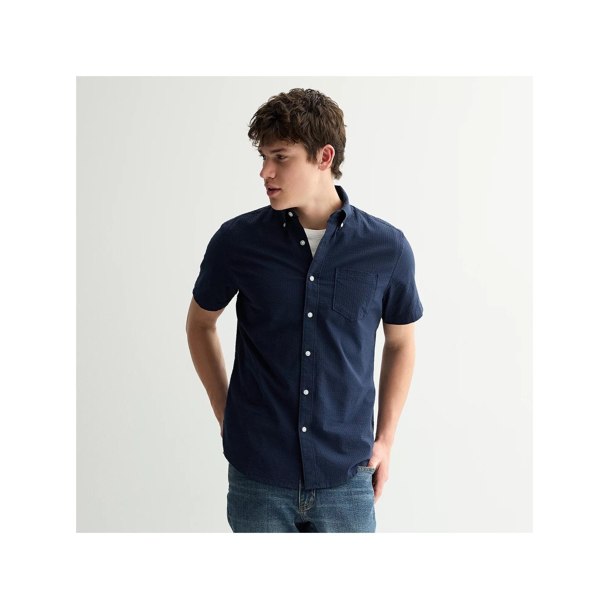 Men's Sonoma Goods For Life® Seersucker Short Sleeve Shirt, Size: Medium, Blue Product Image