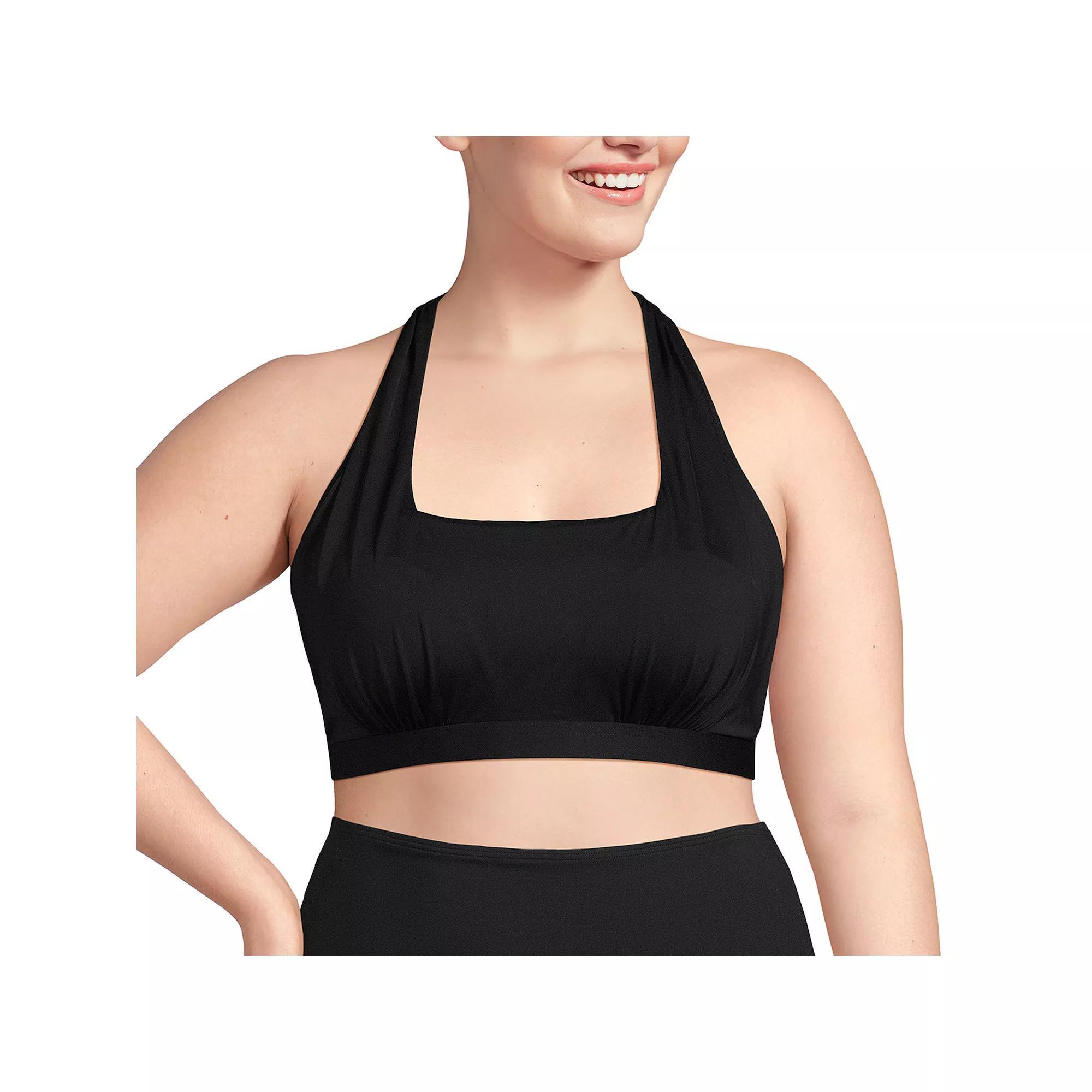 Plus Size Lands' End Square Neck Tie Halter Bikini Top, Women's, Size: 1XL, Black Product Image