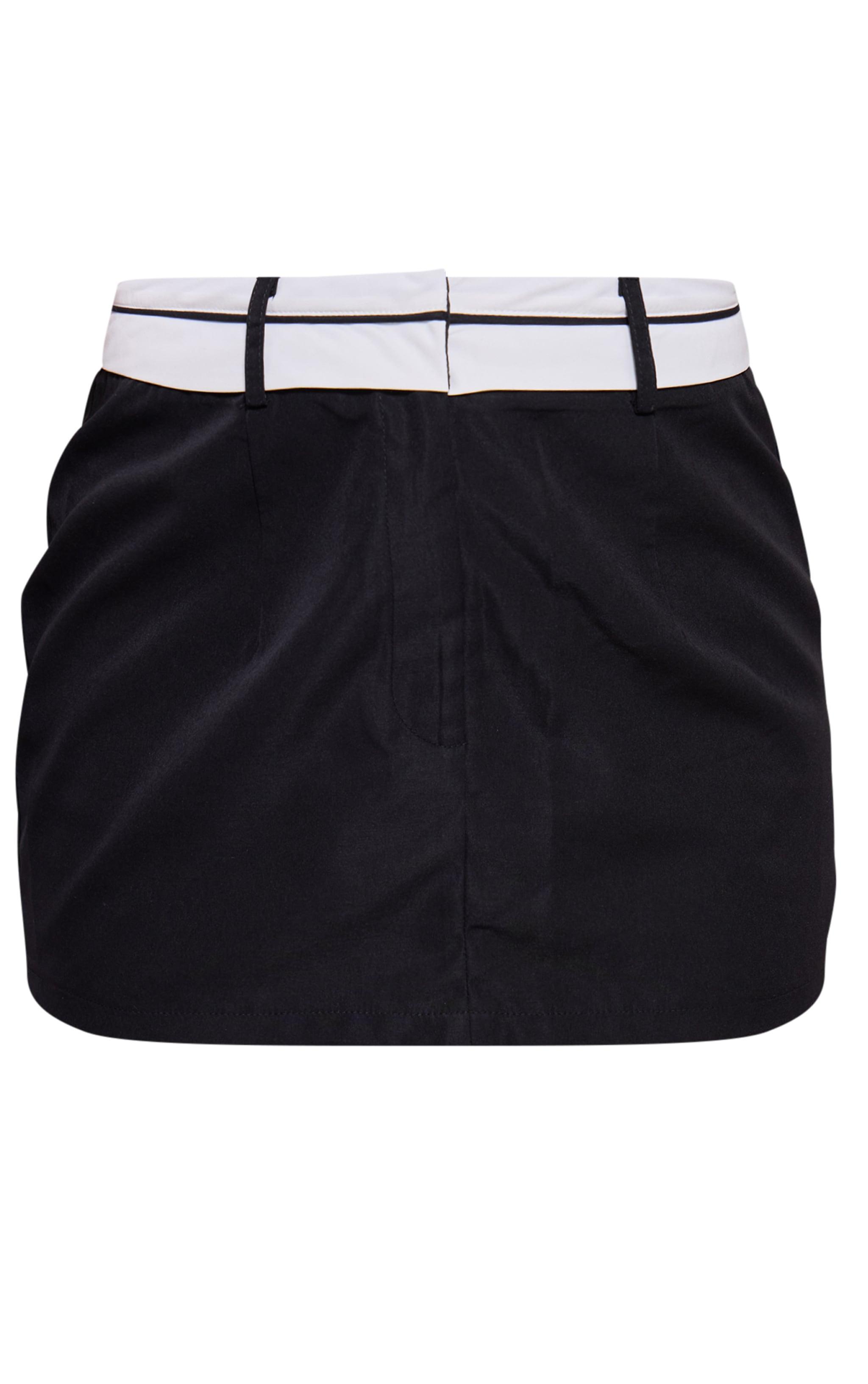 Black Woven Turnover Waistband Low Rise Micro Mini Skirt Product Image