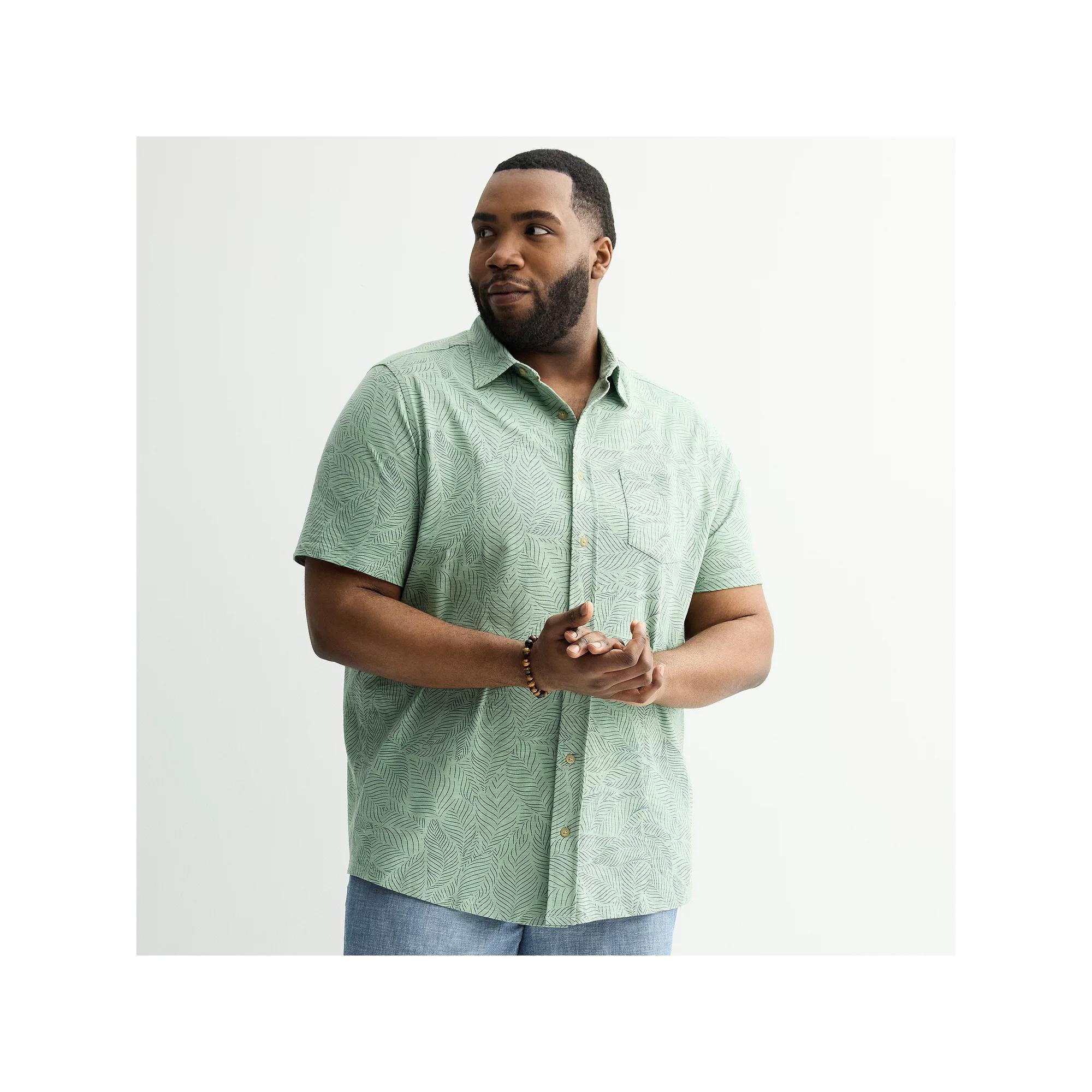 Big & Tall Sonoma Goods For Life® Short Sleeve Knit Button Down Shirt, Men's, Size: 3XL Tall, Green Leaf Print Product Image