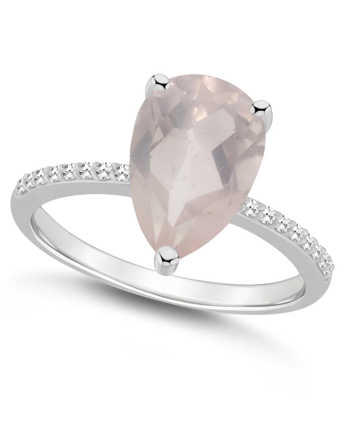 Alyson Layne Sterling Silver 10 mm x 8 mm Pear Shape Gemstone & 1/10 Carat T.W. Diamond Ring, Women's, Size: 6, Pink Quartz Product Image