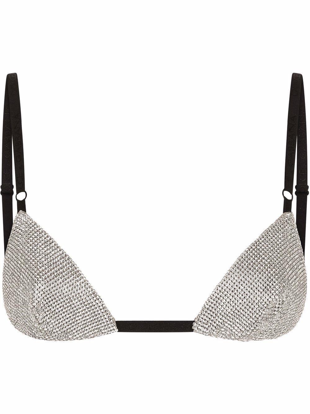 DOLCE & GABBANA Crystal-embellished Triangle Bra In Beige Product Image