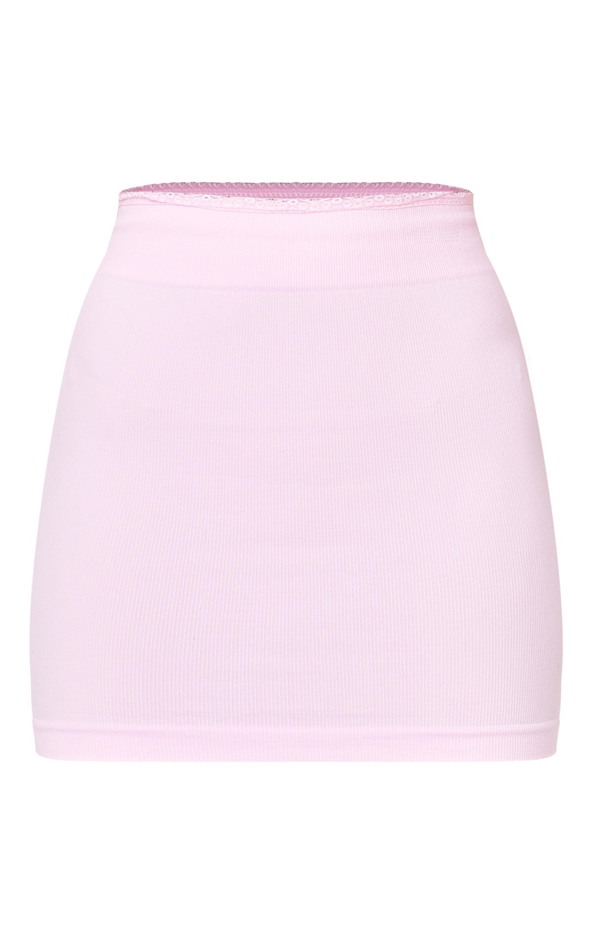 Pink Seamless Lace Trim Contour Mini Skirt Product Image