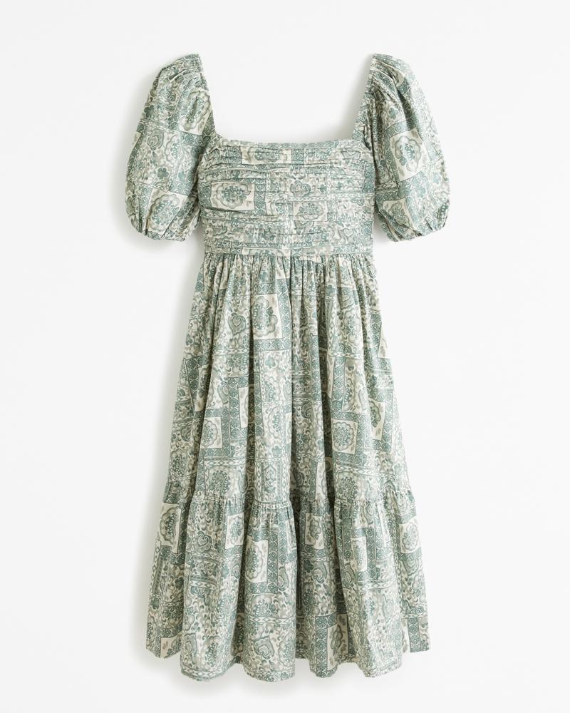 The A&F Emerson Poplin Puff Sleeve Midi Dress Product Image