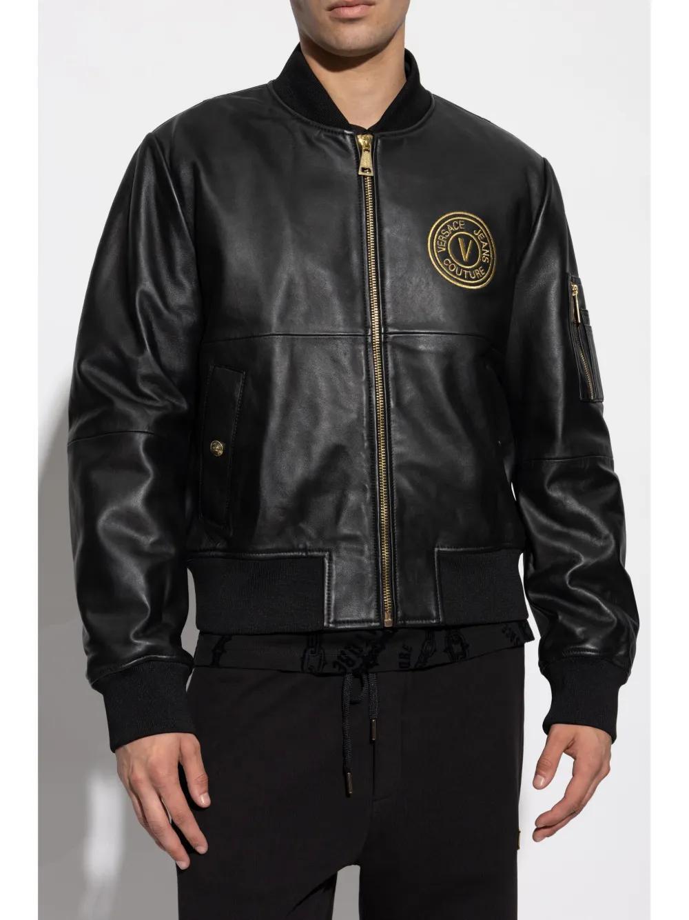 V-Emblem leather bomber jacket Product Image
