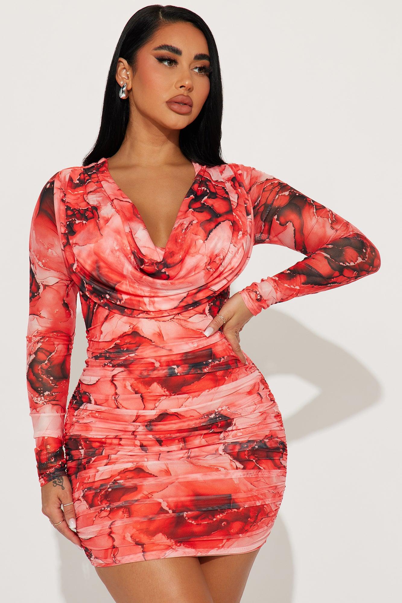 Rachael Abstract Mini Dress - Red/combo Product Image