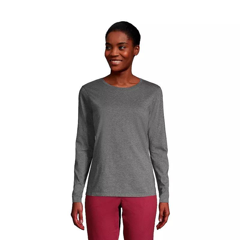 Petite Lands' End Relaxed-Fit Supima Long Sleeve Cotton Crewneck Tee, Women's, Size: Small Petite, Grey Heather Product Image