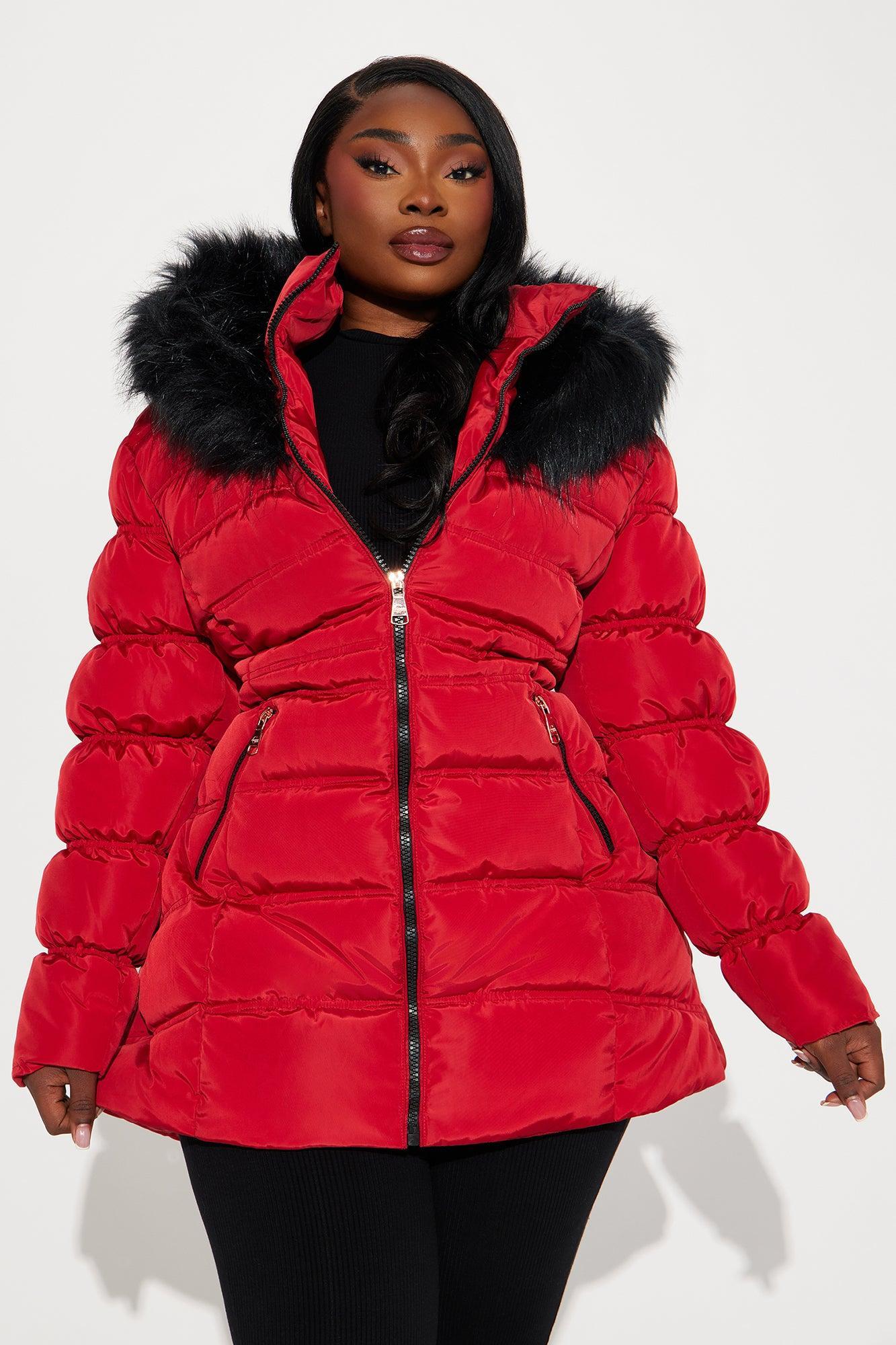Ice Skating Date Puffer Jacket - Red Product Image