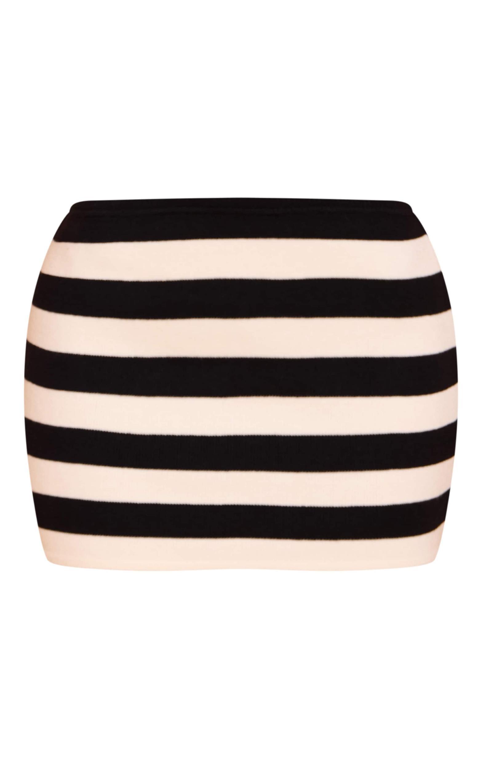 Petite White Stripe Knitted Mini Skirt Product Image