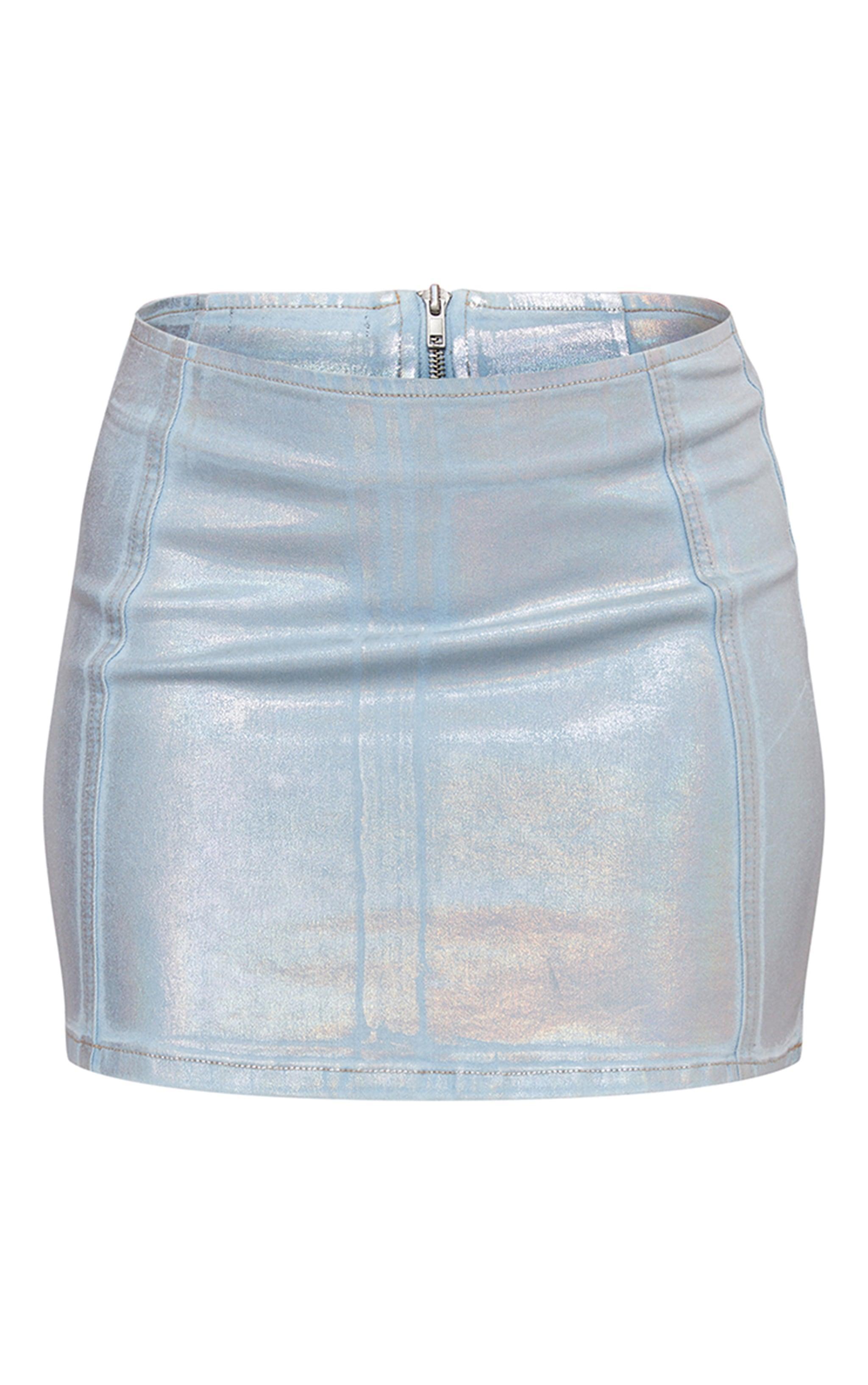 Silver Metallic Coated Denim Micro Mini Skirt Product Image