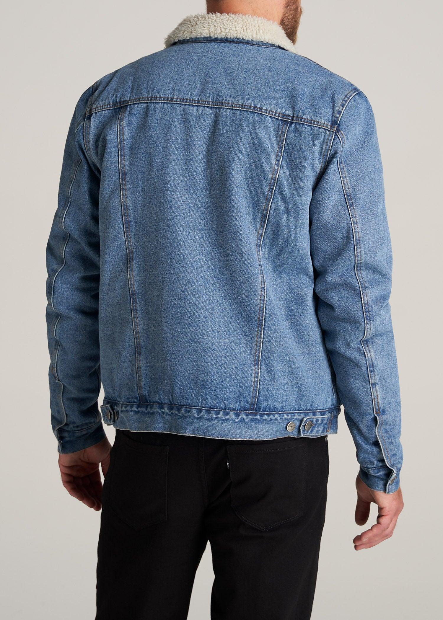 Denim Sherpa Jacket for Tall Men in Stonewash Blue Male Product Image