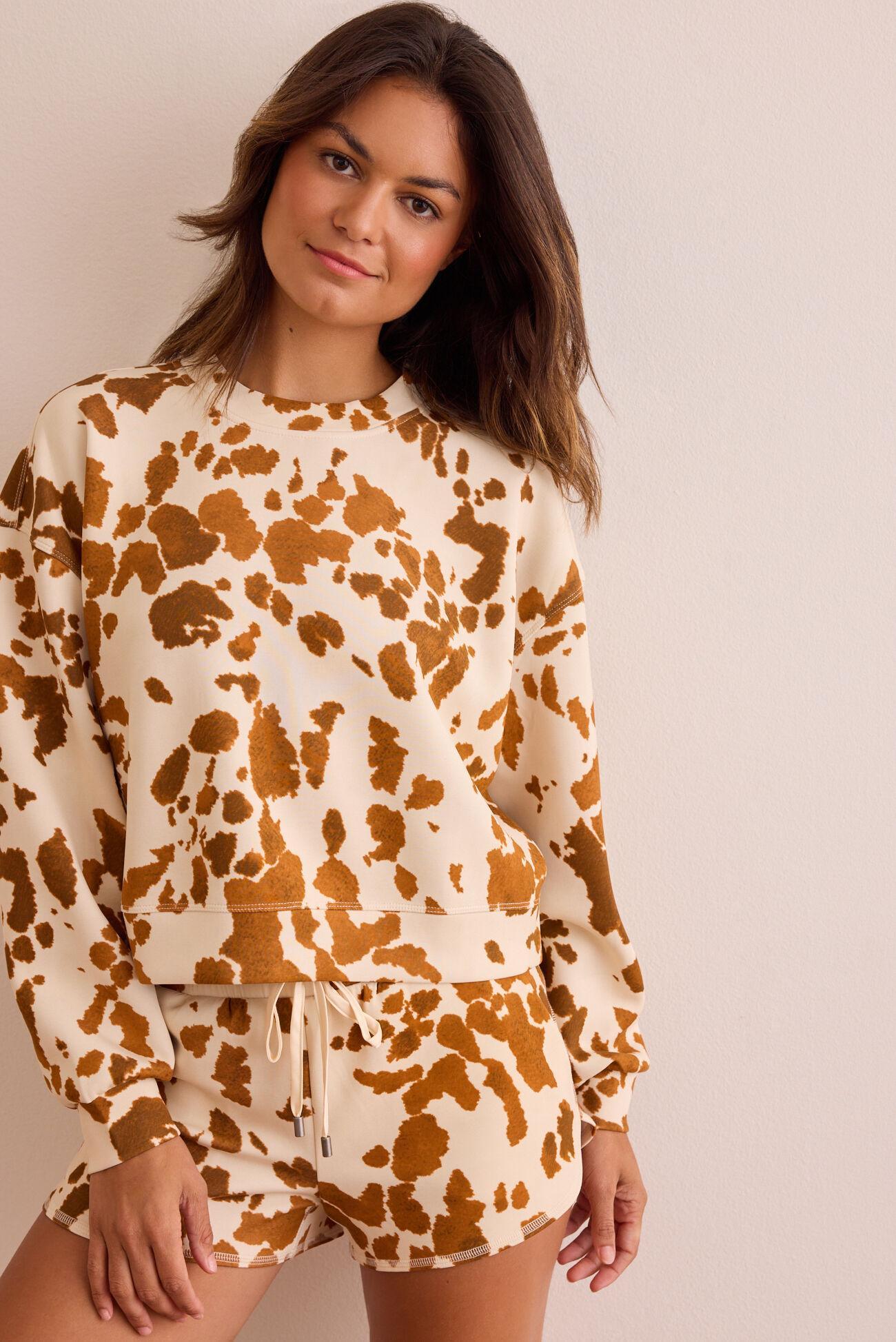 Cow Print Supersoft Cropped Crewneck Product Image