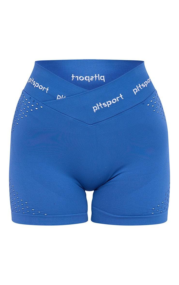 PLT SPORT Steel Blue Seamless Contour Dot Dipped Waist Booty Shorts Product Image