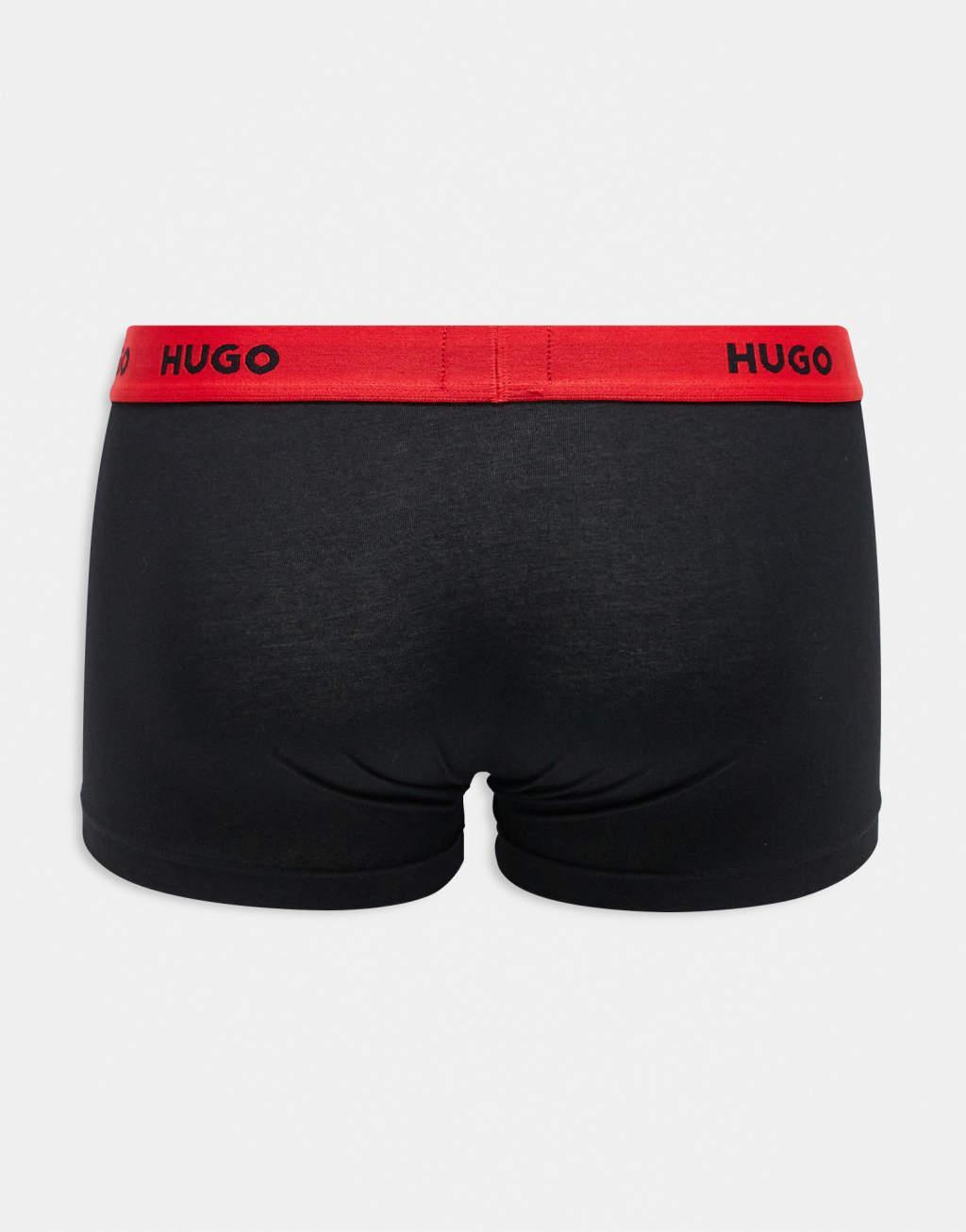 HUGO Bodywear 3-pack trunks in black with contrasting color logo waistbands Product Image