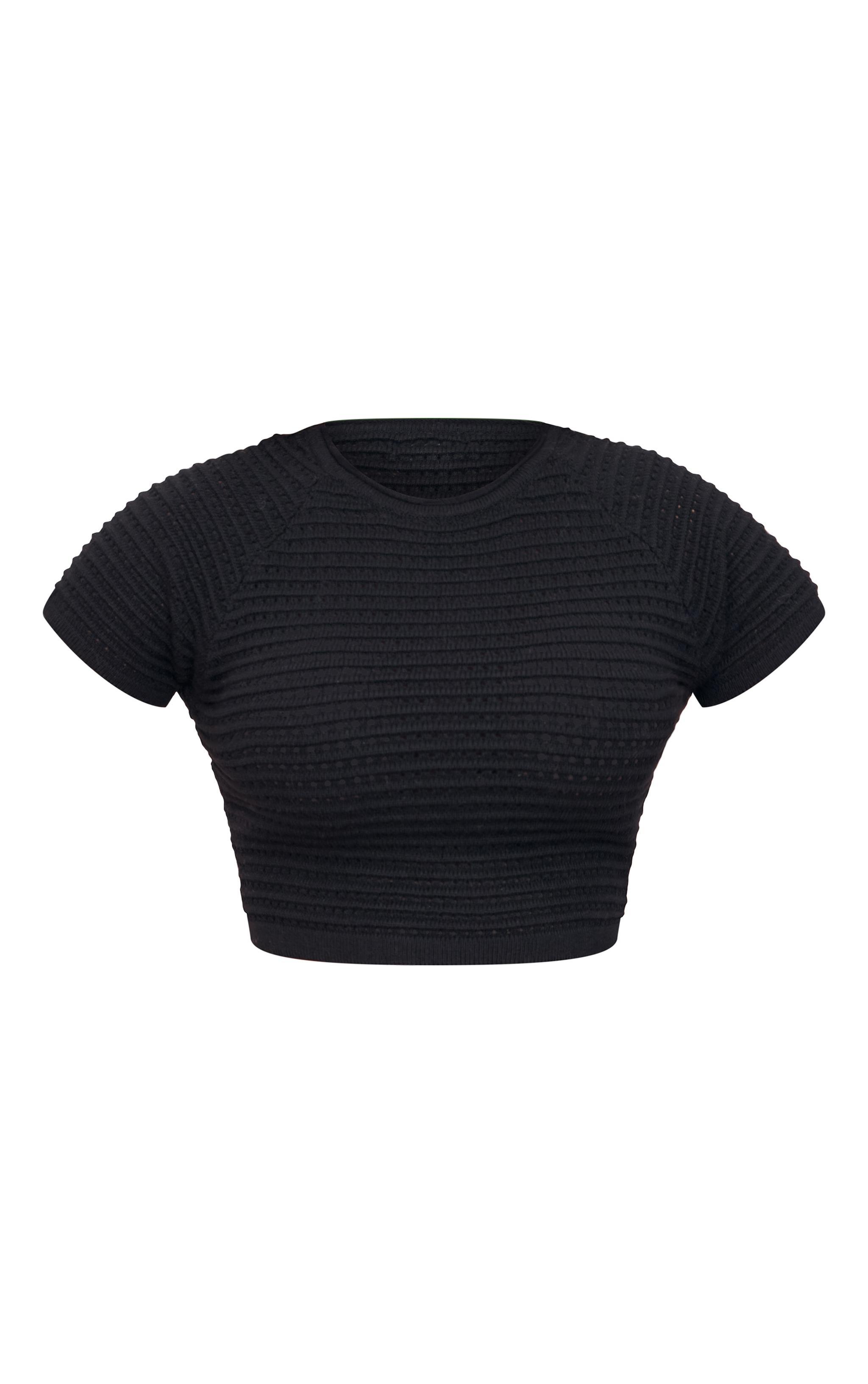 Black Wave Open Knit Short Sleeve Top Product Image