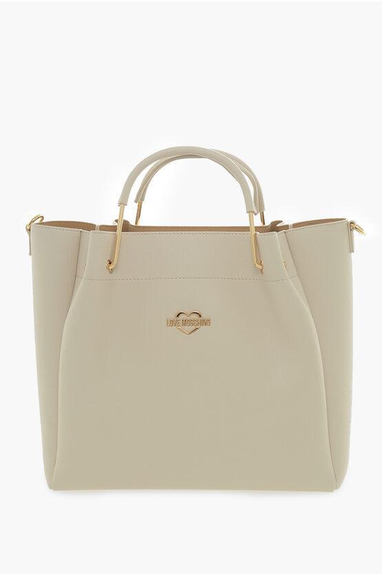 MOSCHINO Love Faux Leather Tote Bag With Golden Logo In Beige Product Image