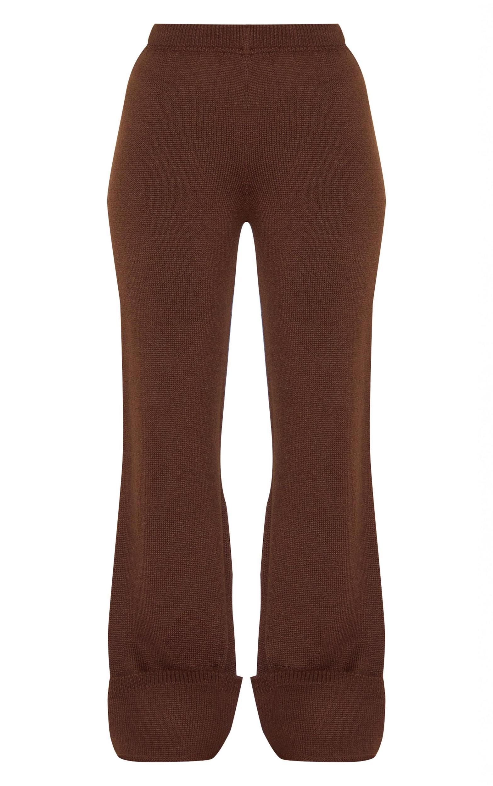 Chocolate Turn Up Hem Knit Pants Product Image