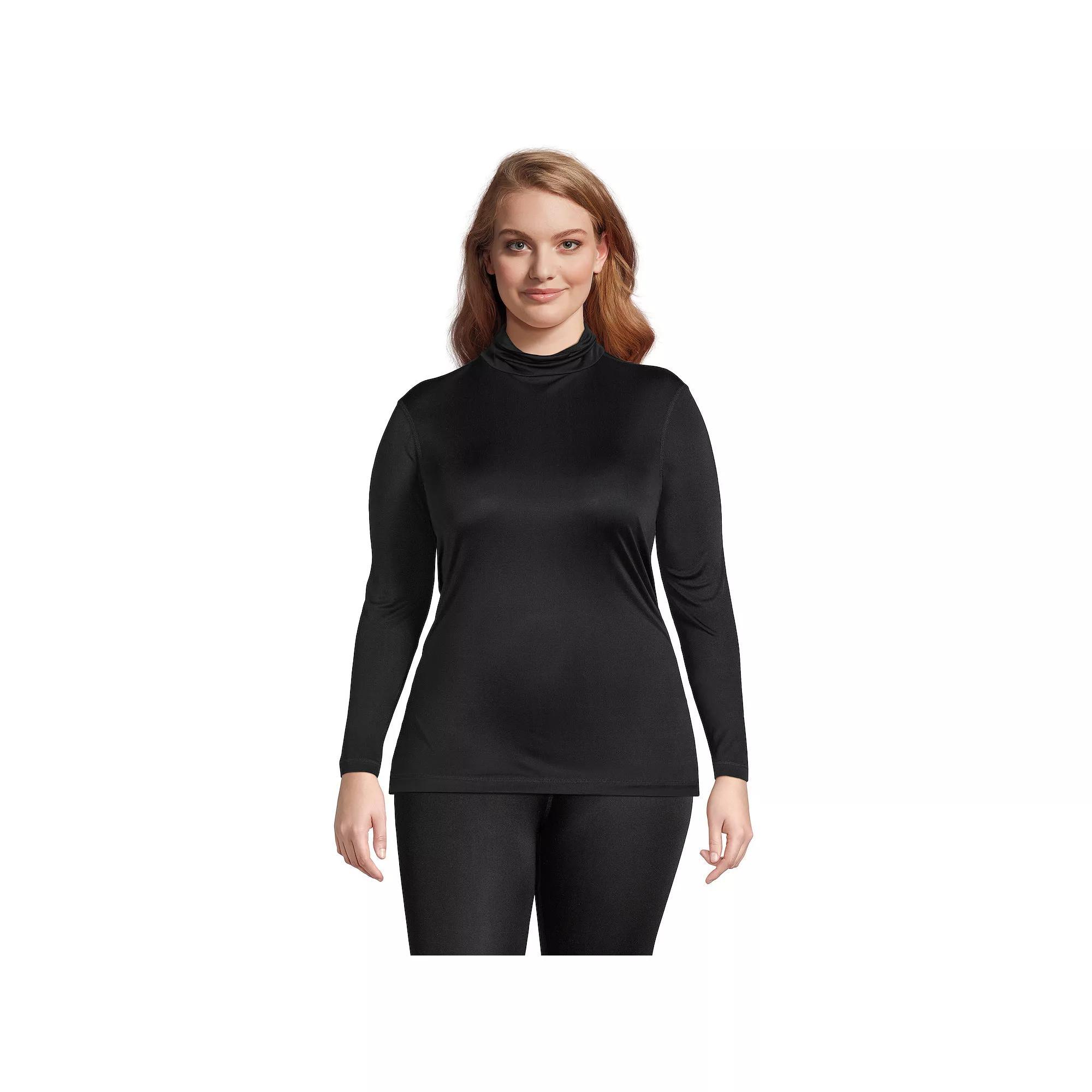 Plus Size Lands' End Silk Interlock Turtleneck Long Underwear Thermal Baselayer Top, Women's, Size: 1XL, Black Product Image