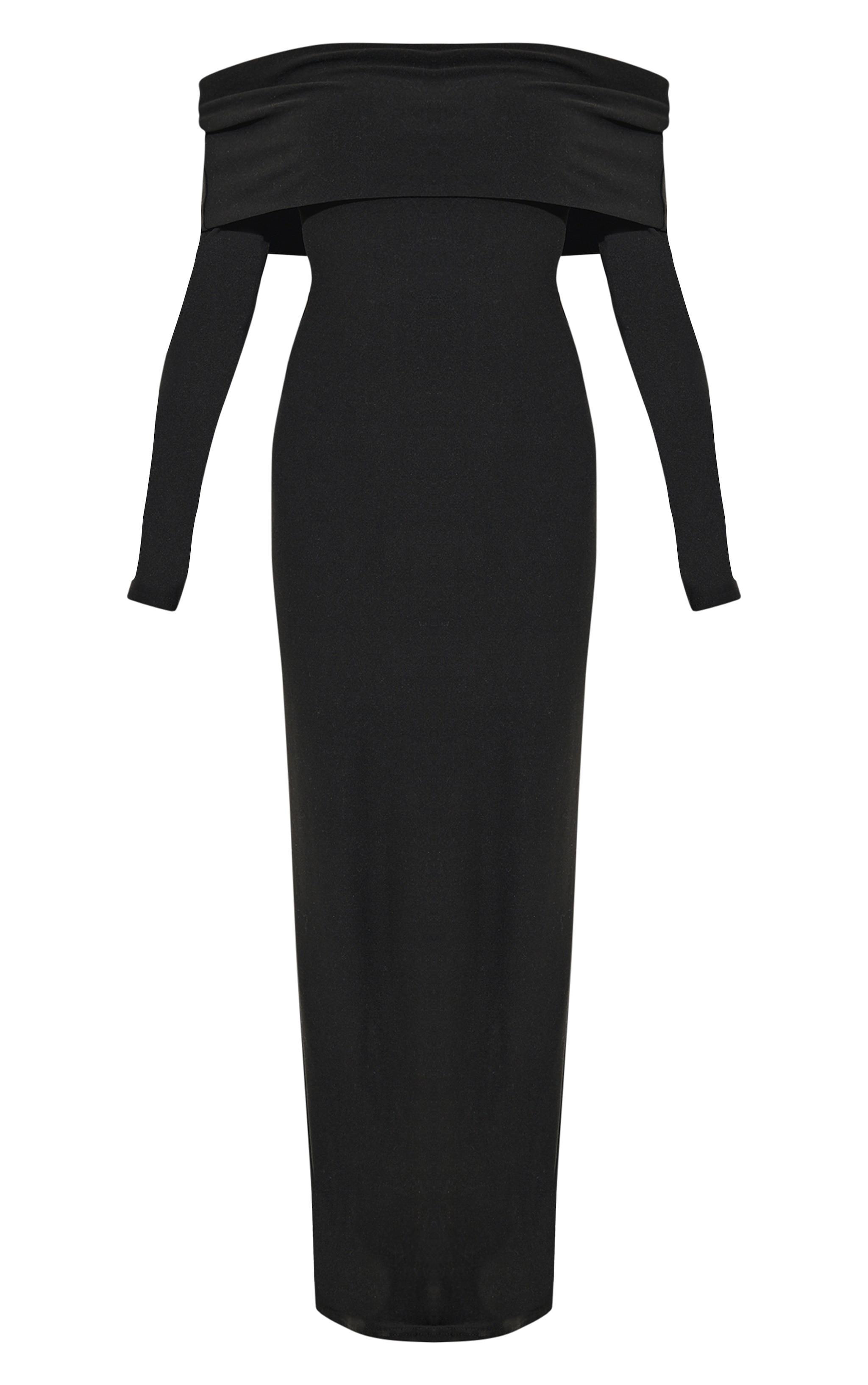 Black Soft Touch Bardot Long Sleeve Maxi Dress Product Image