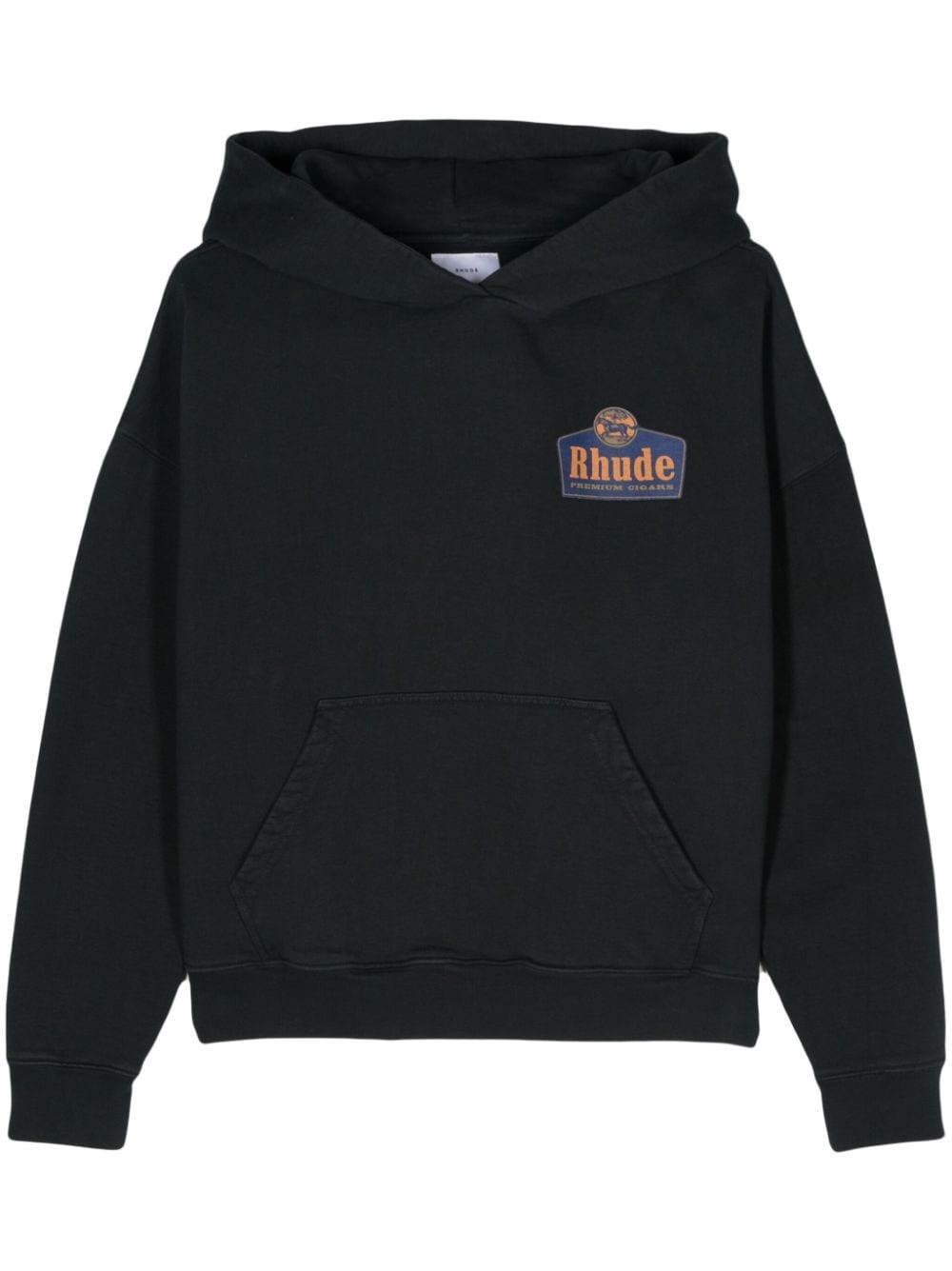 Black Logo Print Cotton Hoodie Product Image