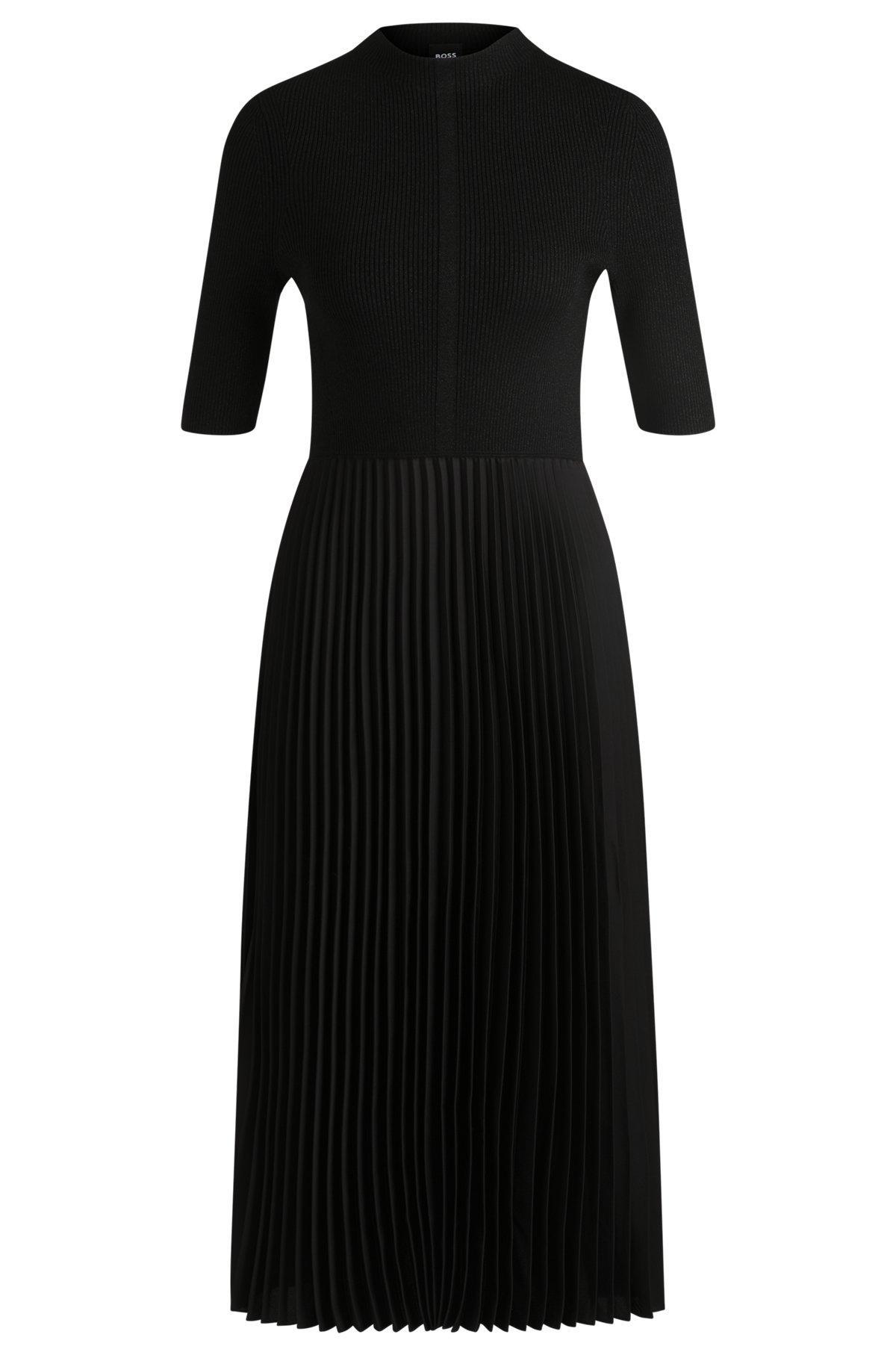 Cropped-sleeve dress with plissé skirt Product Image