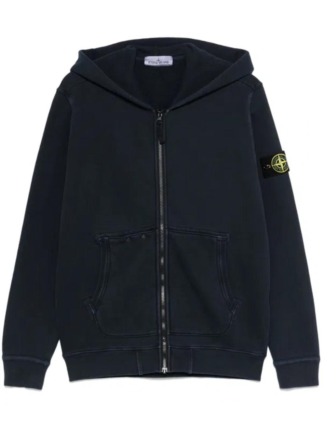 STONE ISLAND Organic-cotton Hoodie In Blue Product Image