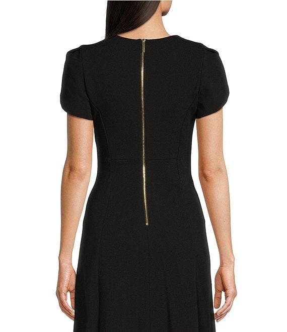 Calvin Klein Scuba Crepe Short Tulip Sleeve V-Neck A-Line Midi Dress Product Image