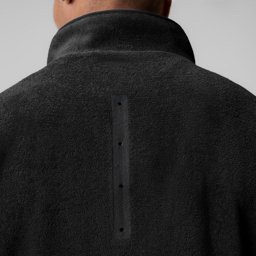 1057. Towel Terry Quarter Zip Oversized Tee - Black Product Image