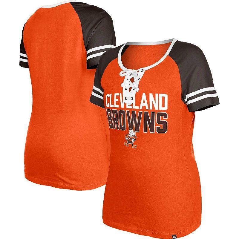 Womens New Era Cleveland Browns Throwback Raglan Lace-Up T-Shirt Product Image