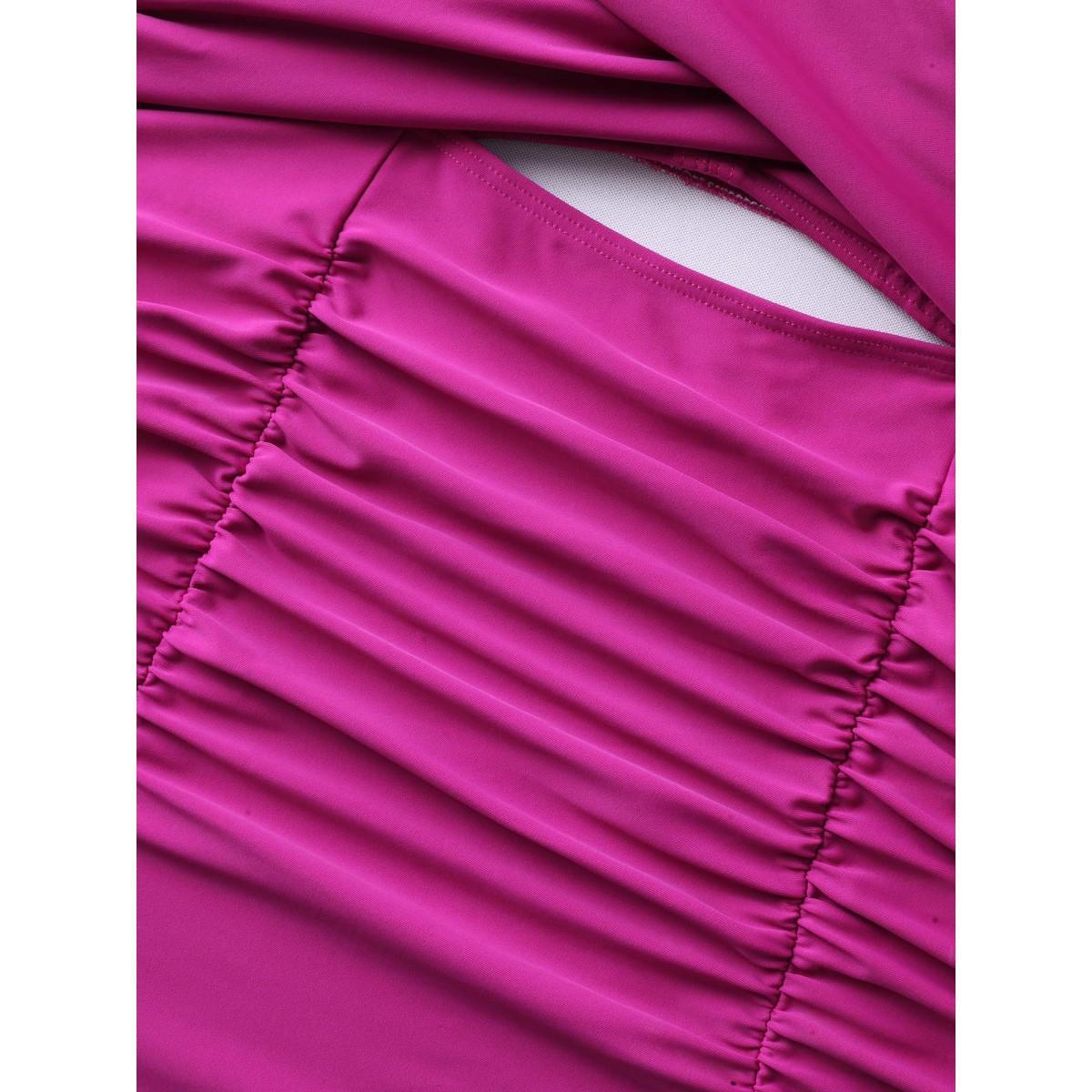 Plus Size Twist Front Plain Ruched One-Piece Swimsuit Women's Swimwear RedViolet Resort Twist Curve Bathing Suits High stretch One Pieces BloomChic 22-24/3X Product Image