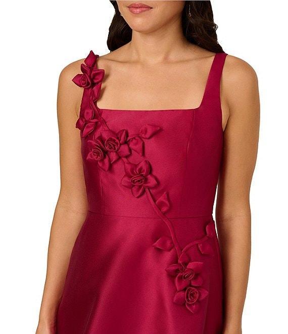 Adrianna Papell Square Neck Sleeveless 3D Flower Applique Mikado A-Line Midi Dress Product Image